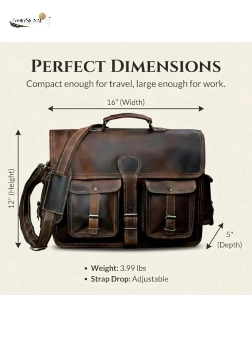Handmade Full Grain Leather Messenger Bag for Men, 16 Inch Laptop Crossbody